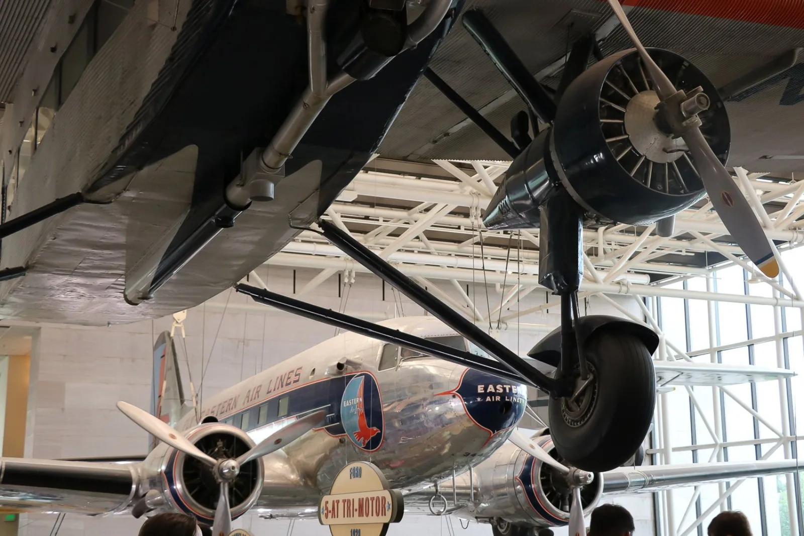 Historic aircraft hanging in the Smithsonian National Air and Space Museum
