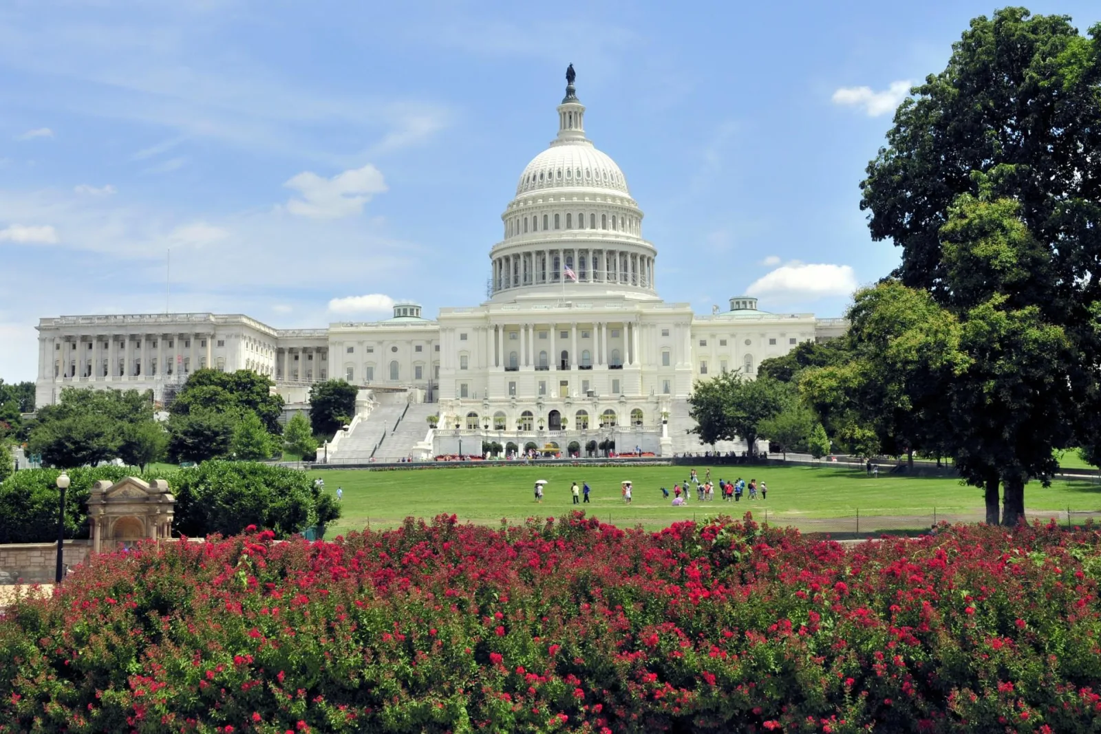 The U.S. Capitol with flowerbeds in front of the west lawn